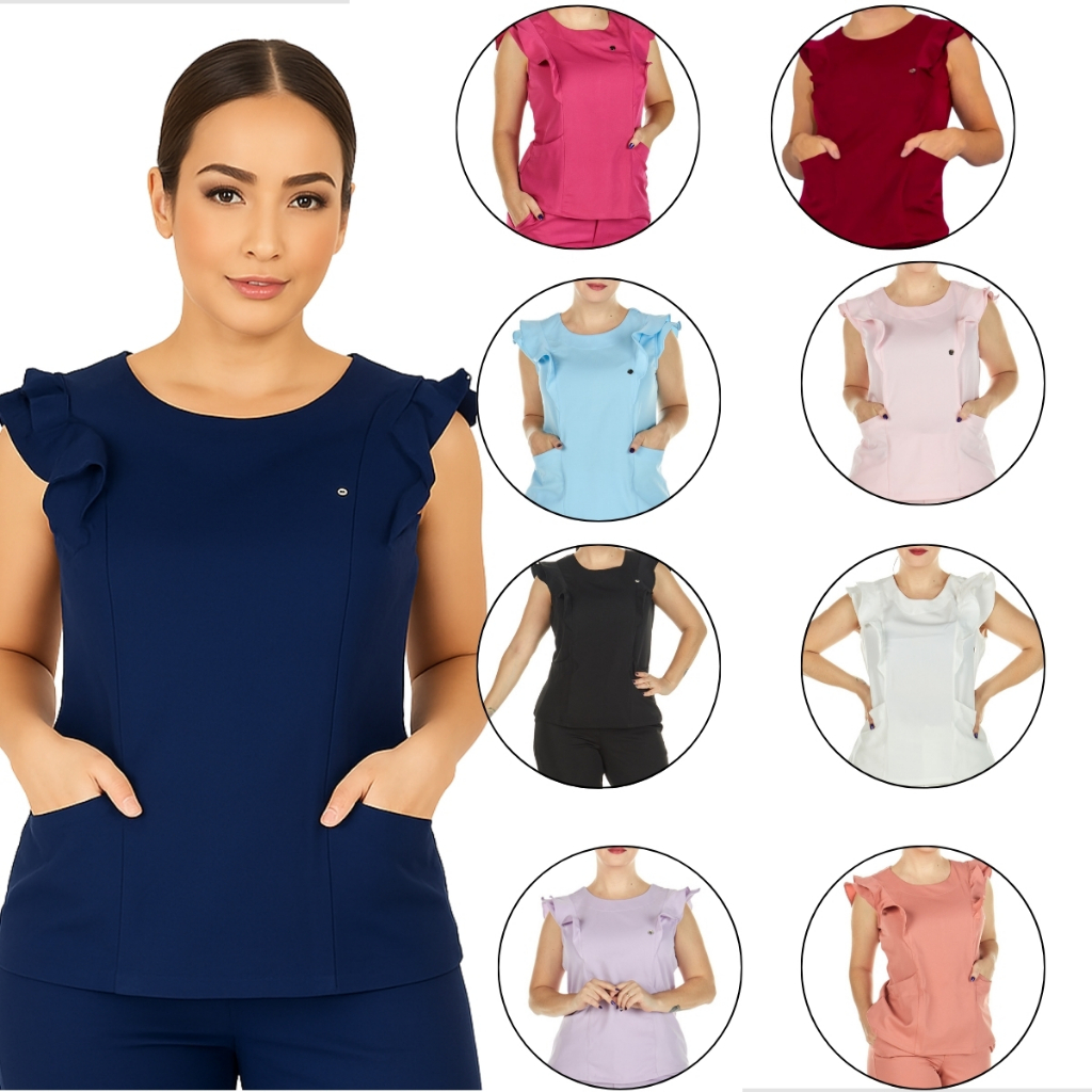 Blusa Scrub Babado Plus Size Varias Cores em Oferta na Shopee