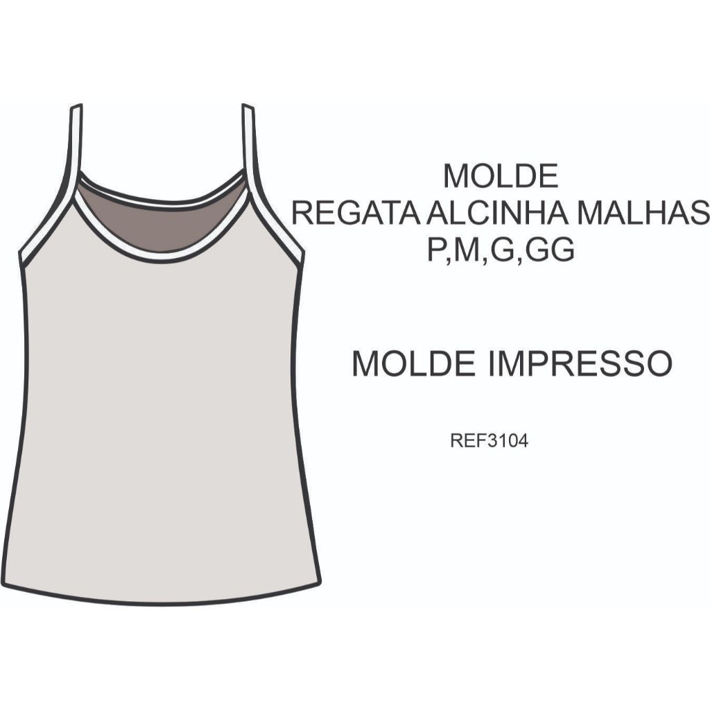 REF3104 MOLDE PARA COSTURA REGATA ALÇAS PARA  MALHA P,M,G,GG 80g