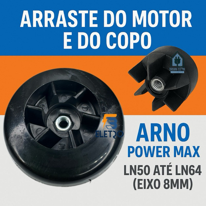 Kit Arraste do Copo e Motor Liquidificador Arno Clic Lav LN72 / Power Max 1000 ( EIXO 8mm )