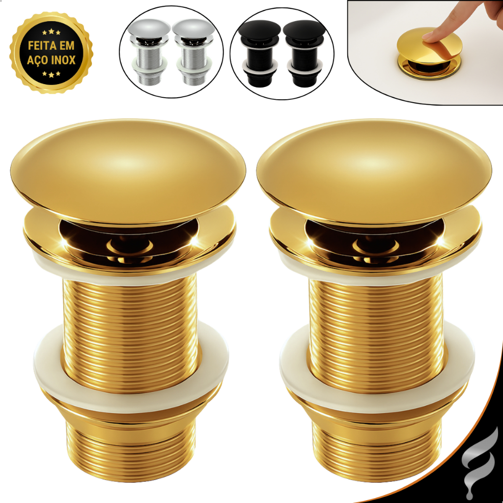 Kit 2 Válvulas Ralo Pia Click Inox Para Cuba Banheiro Lavatório 1.1/4 Luxo 4cm D
