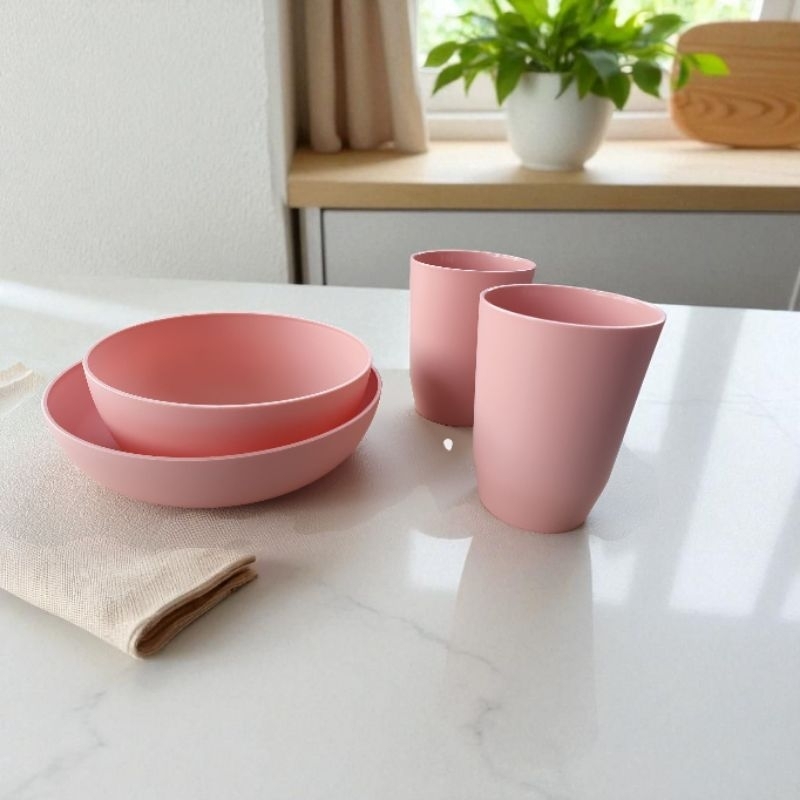 Jogo de prato copo em polipropileno livre de BPA - Kit com 4 pcs prato copo tigela várias cores