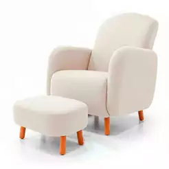 Poltrona Decorativa Organica Pés Palito Tecido Boucle Decore Interiores