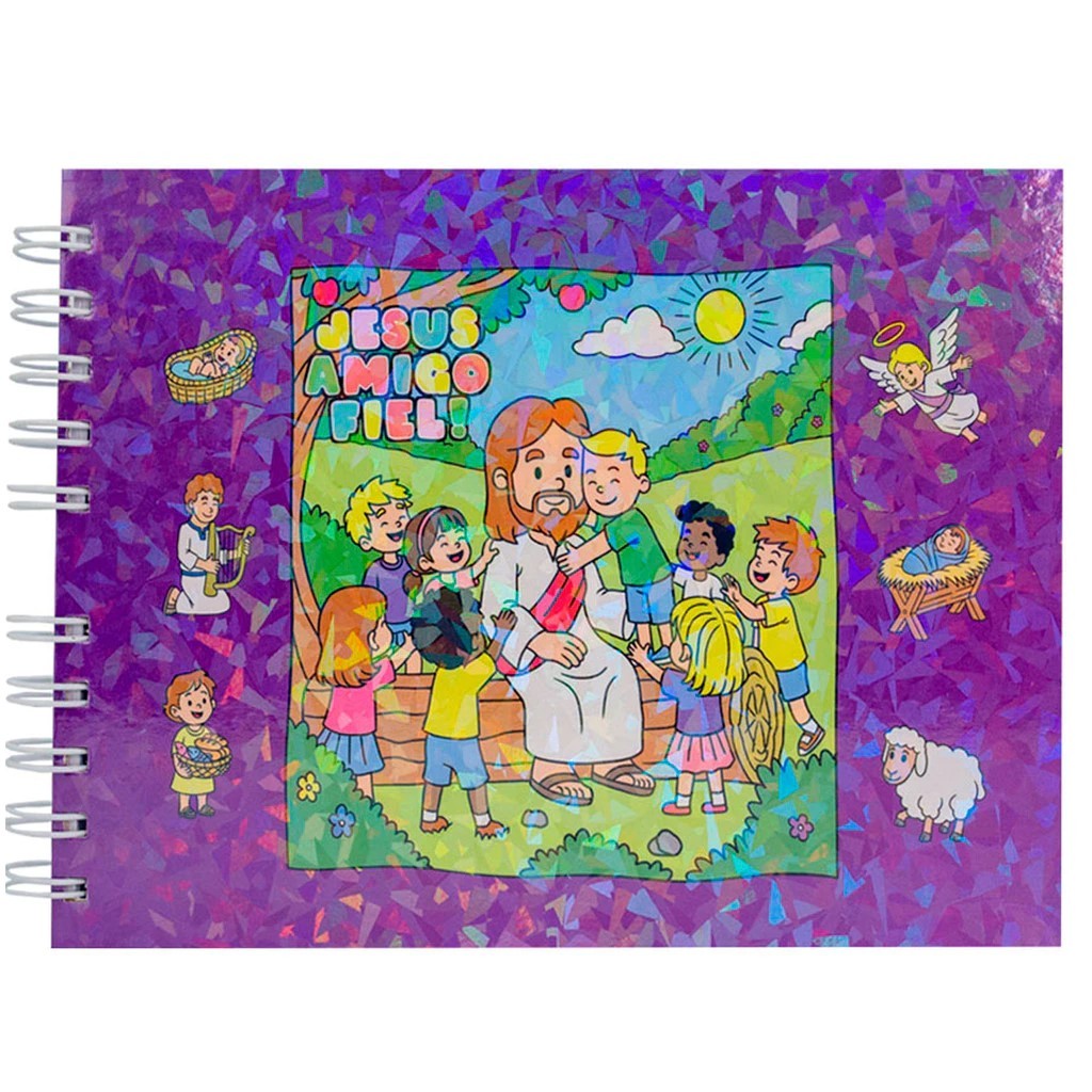 Livro Infantil Para Colorir - Jesus Meu Amigo Fiel - Capa Espiral Grande Roxo
