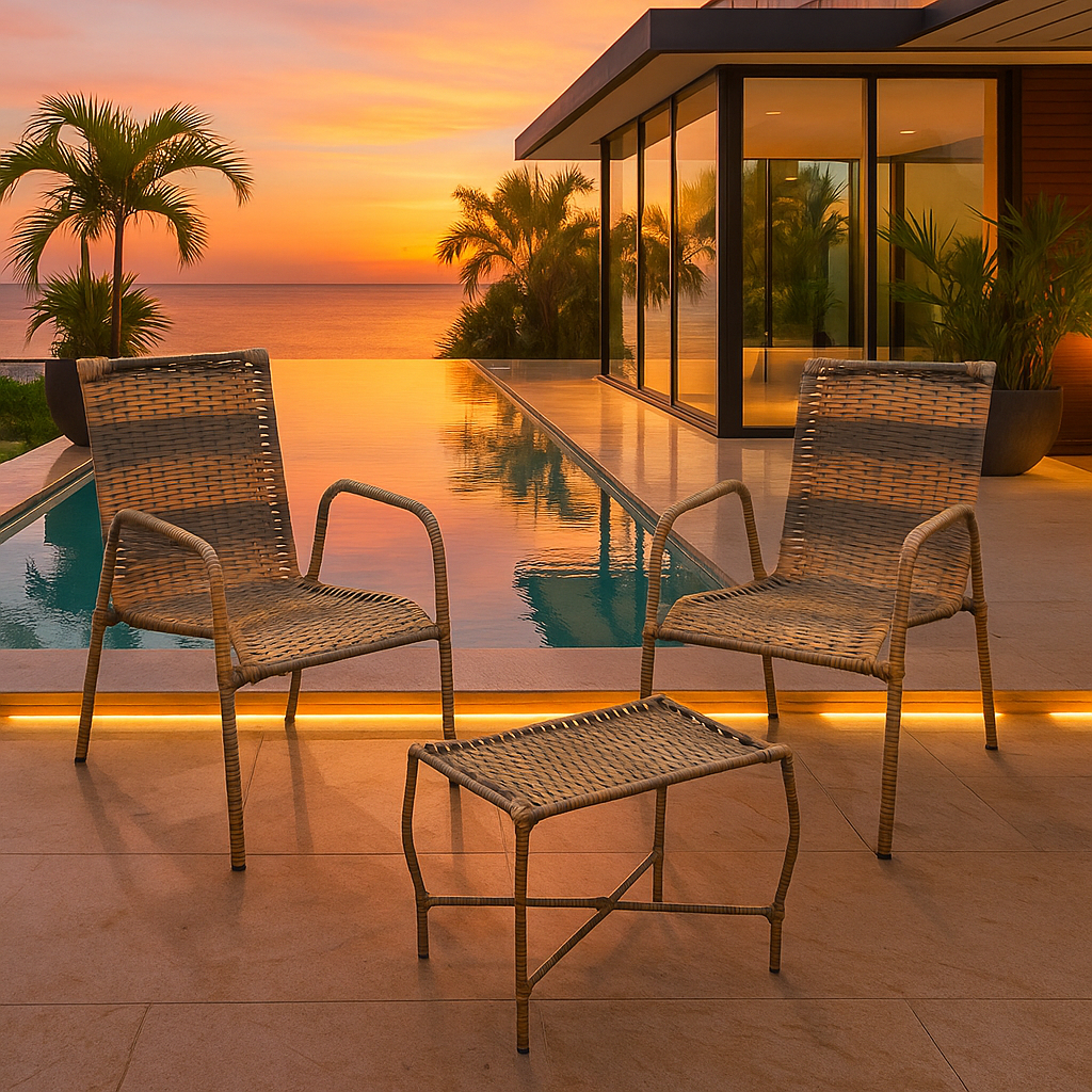 Conjunto de 2 Cadeira para Varanda com mesinha Aço Area Externa e Lazer