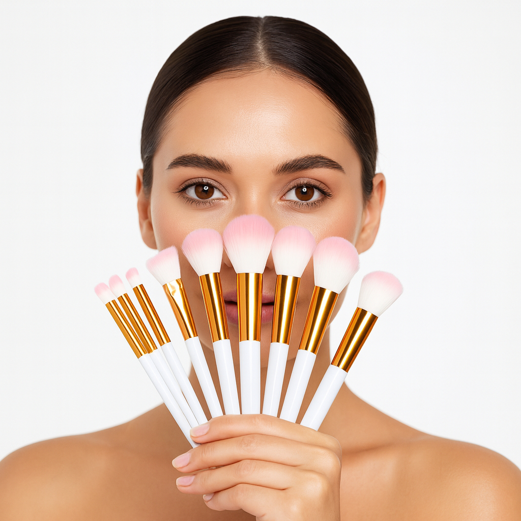 Kit 10 peças pincel precisão Conjunto de Maquiagem para Sombra Delineador Lábios Pó Base