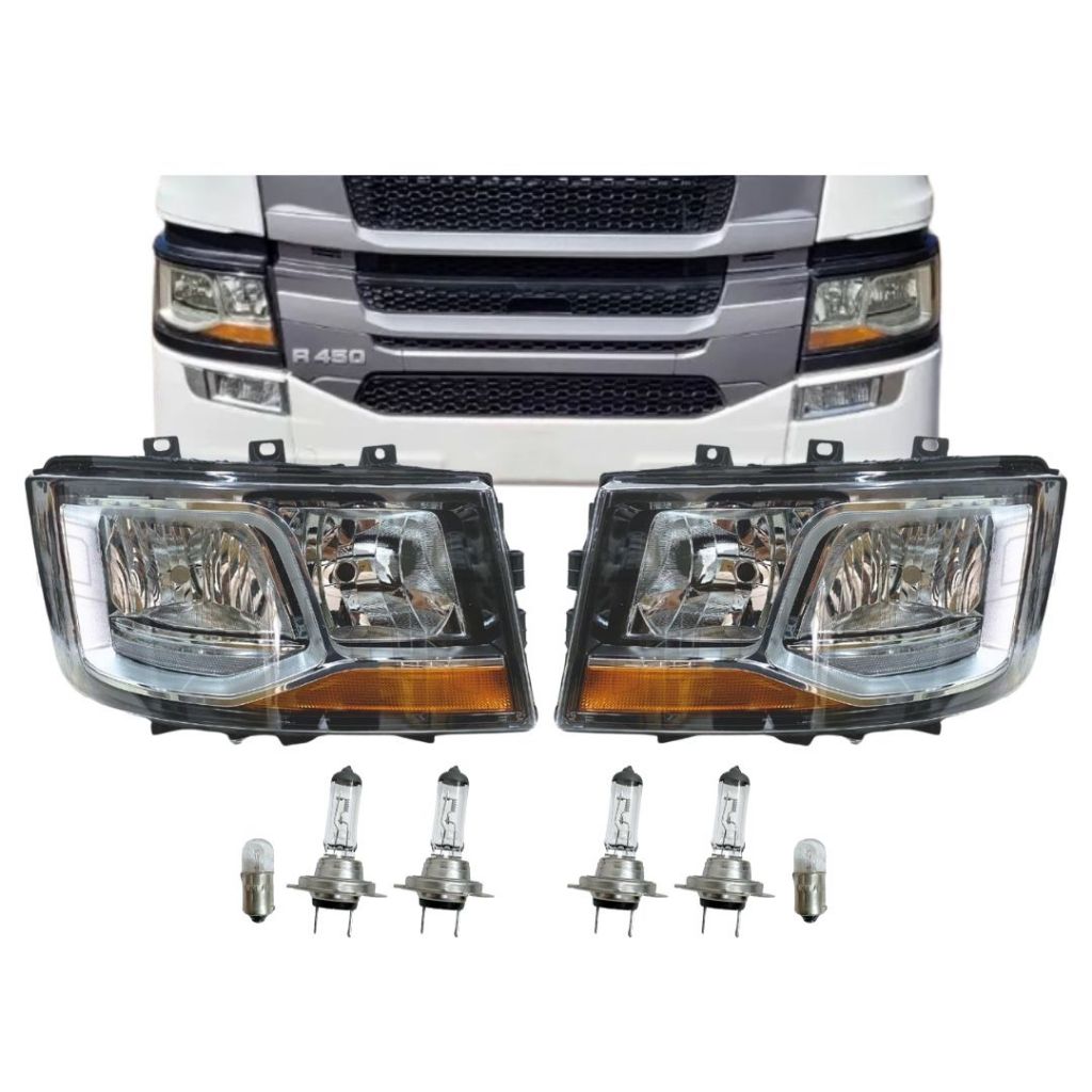 Par Farol Principal Para Scania NTG S6 Farol Principal Scania NTG Serie 6 2019 a 2022 Com Lampadas