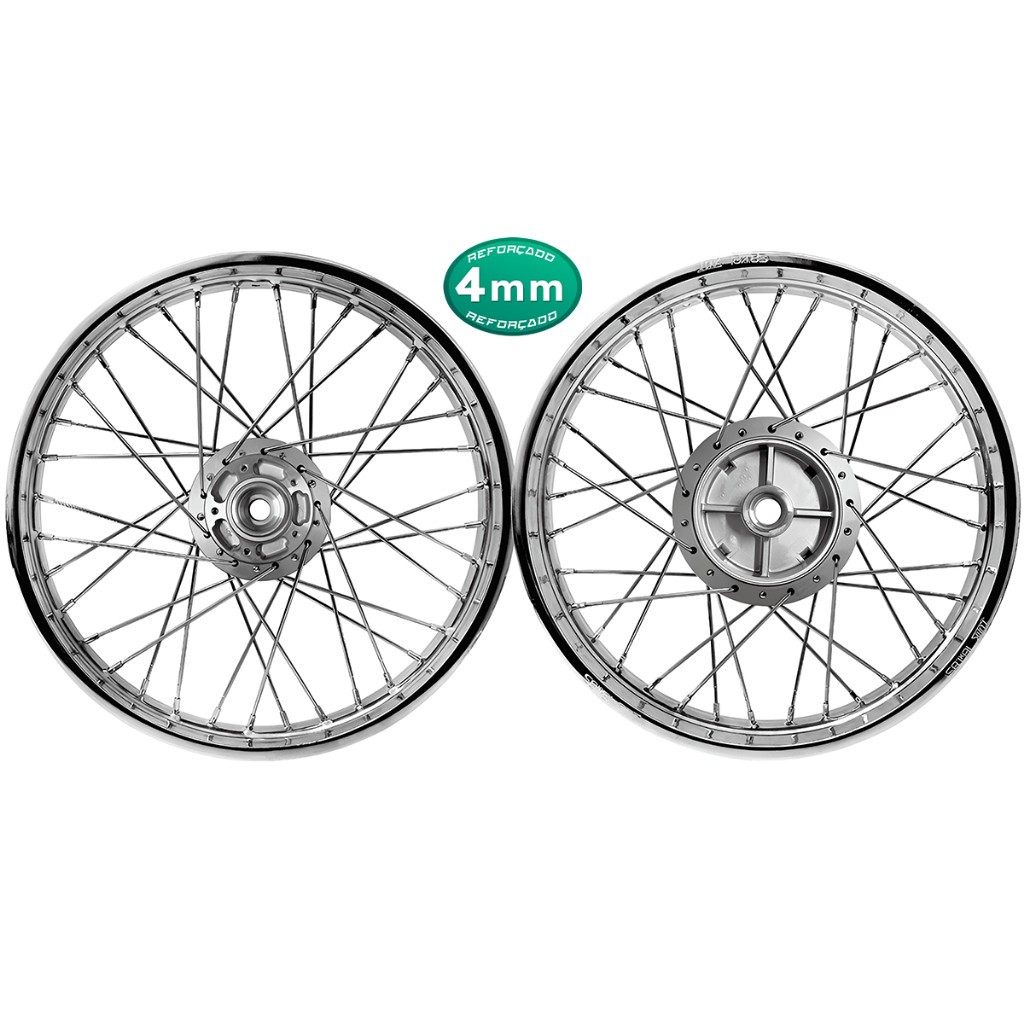 Par Aro Jante Roda Raios Cromados 4mm Cg Titan 150 2004 até 2017 Disco Montado Alinhado