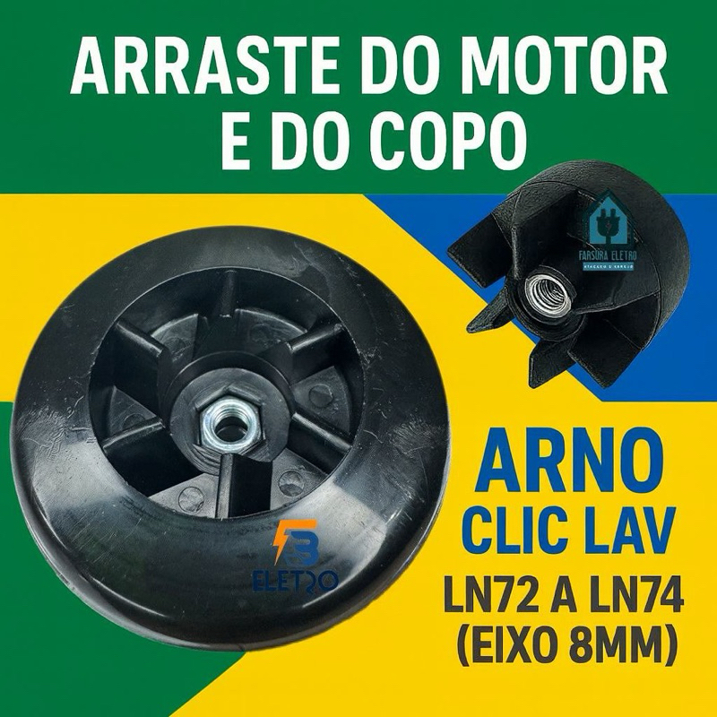 Arrastador do Motor e Do Copo para Liquidificador Arno Clic Lav LN72 LN71 LN72 LN73 LN74 ( Eixo 8mm )