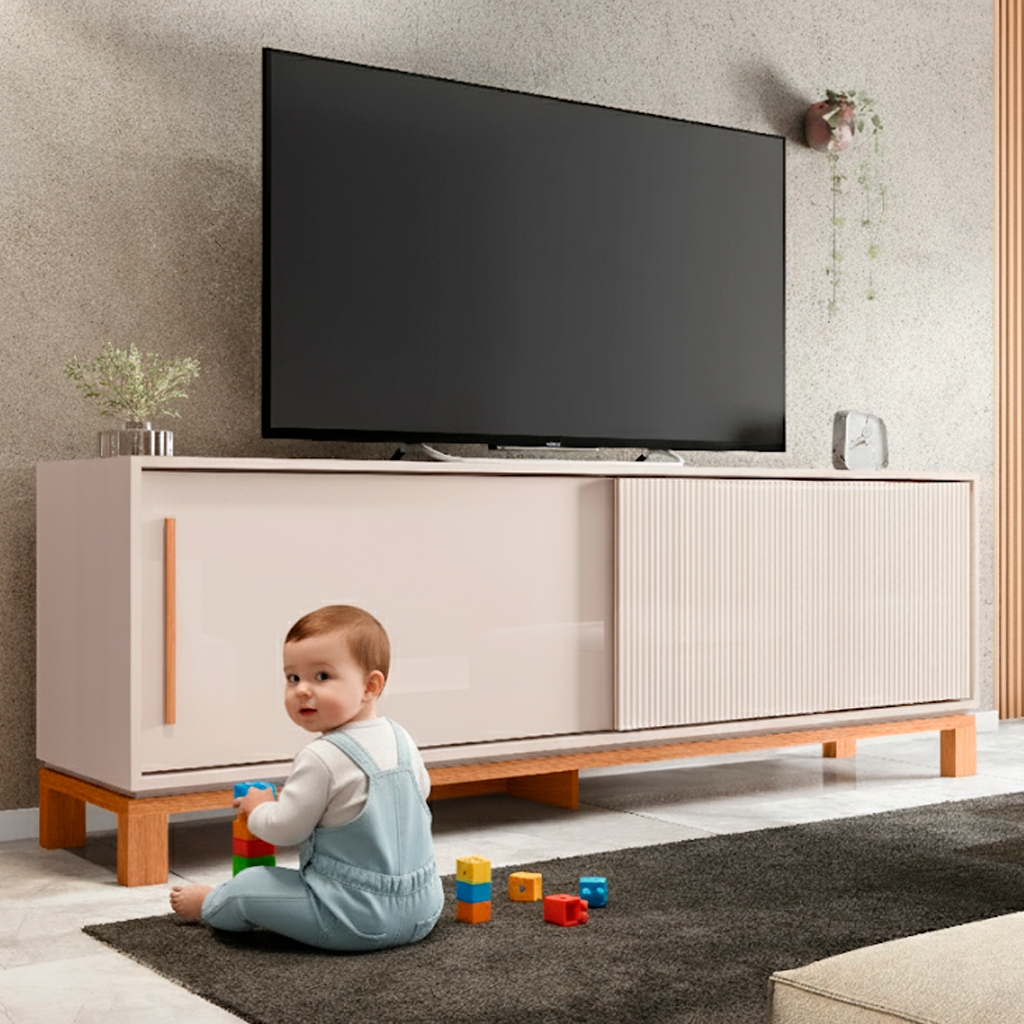 Bancada Rack Para TV até 65 Polegadas Jace Bege Caemmun em Oferta na Shopee