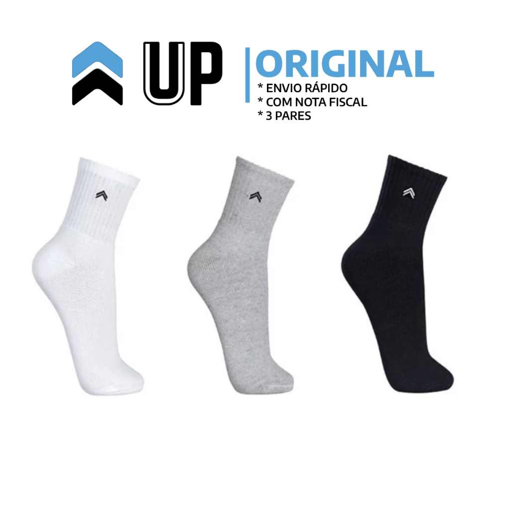 Kit 3 Pares Meias Cano Médio Algodão Penteado Atoalhada Ultra Confortável Up Original 3245