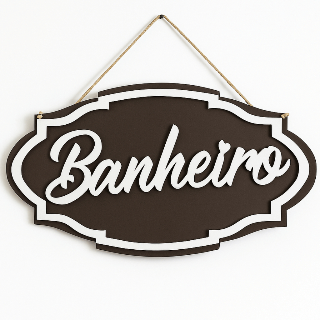 Placa Banheiro MDF Decoração Pendurar Porta Decorativo Guirlanda Lavabo Visita Utilidades