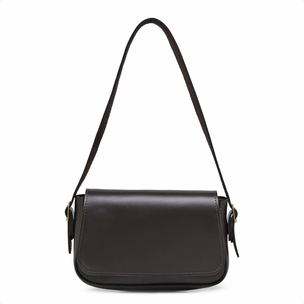 Bolsa Estilo Moda em Couro Sintético Elegante Baguete Alça Ombro Minimalista Tira Colo