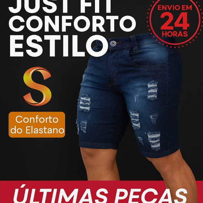 Bermuda Jenas Masculina Com Rasgos Com Tecido com Elastano Slim Ajuste ao Corpo Casual Estilosa