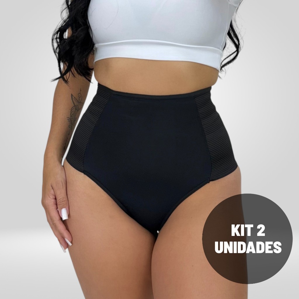 Kit 2 Calcinha Cinta Modeladora Hot Pant Feminina Cós Alto com Forro 100% Algodão Pós Parto Confortável Lingerie