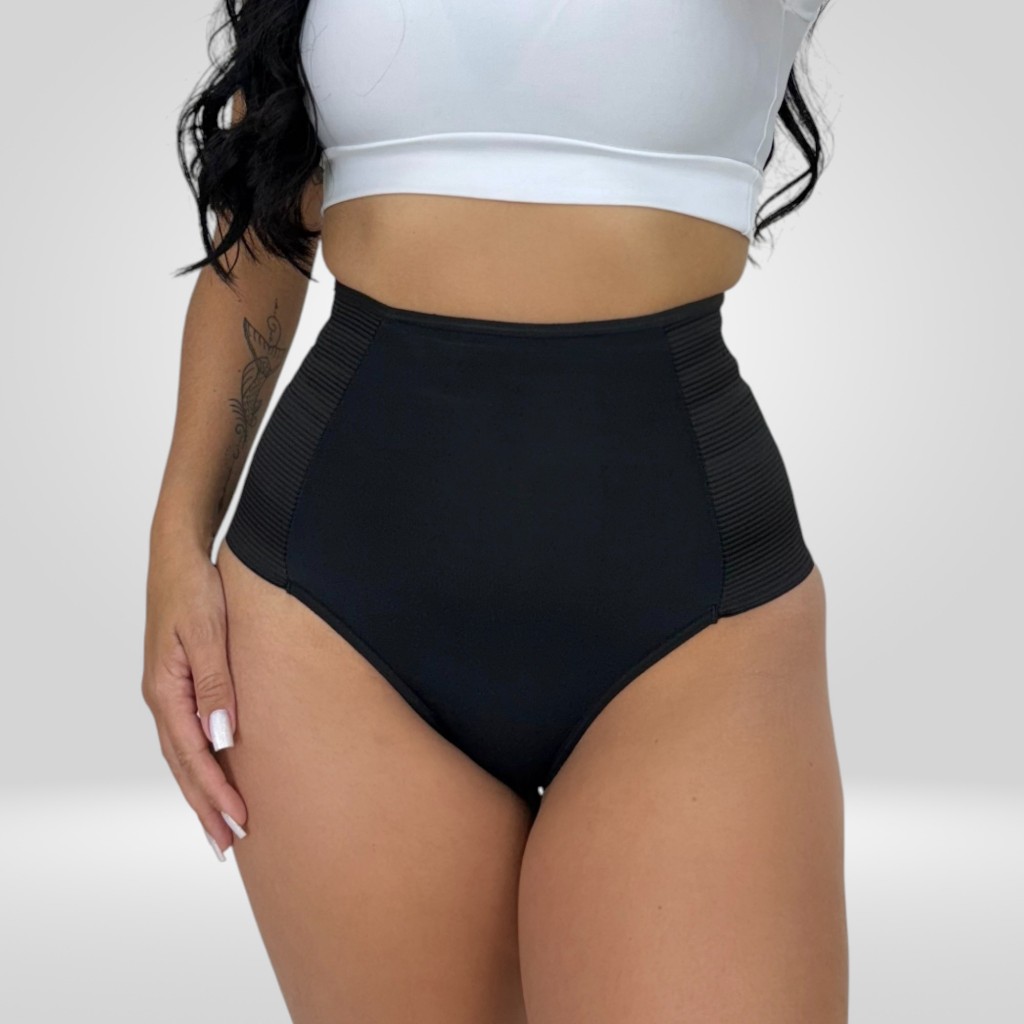 Kit 5 Calcinha Modeladora Hot Pant Cós Alto Suplex Pós Parto Forro 100% Algodão Confortável ou Kit 3 Calsinhas