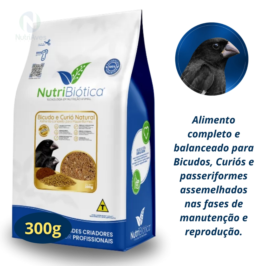 Ração 300g Bicudo e Curió Natural Super Premium Nutribiótica Azulão Aves Pássaros em Oferta na Shopee