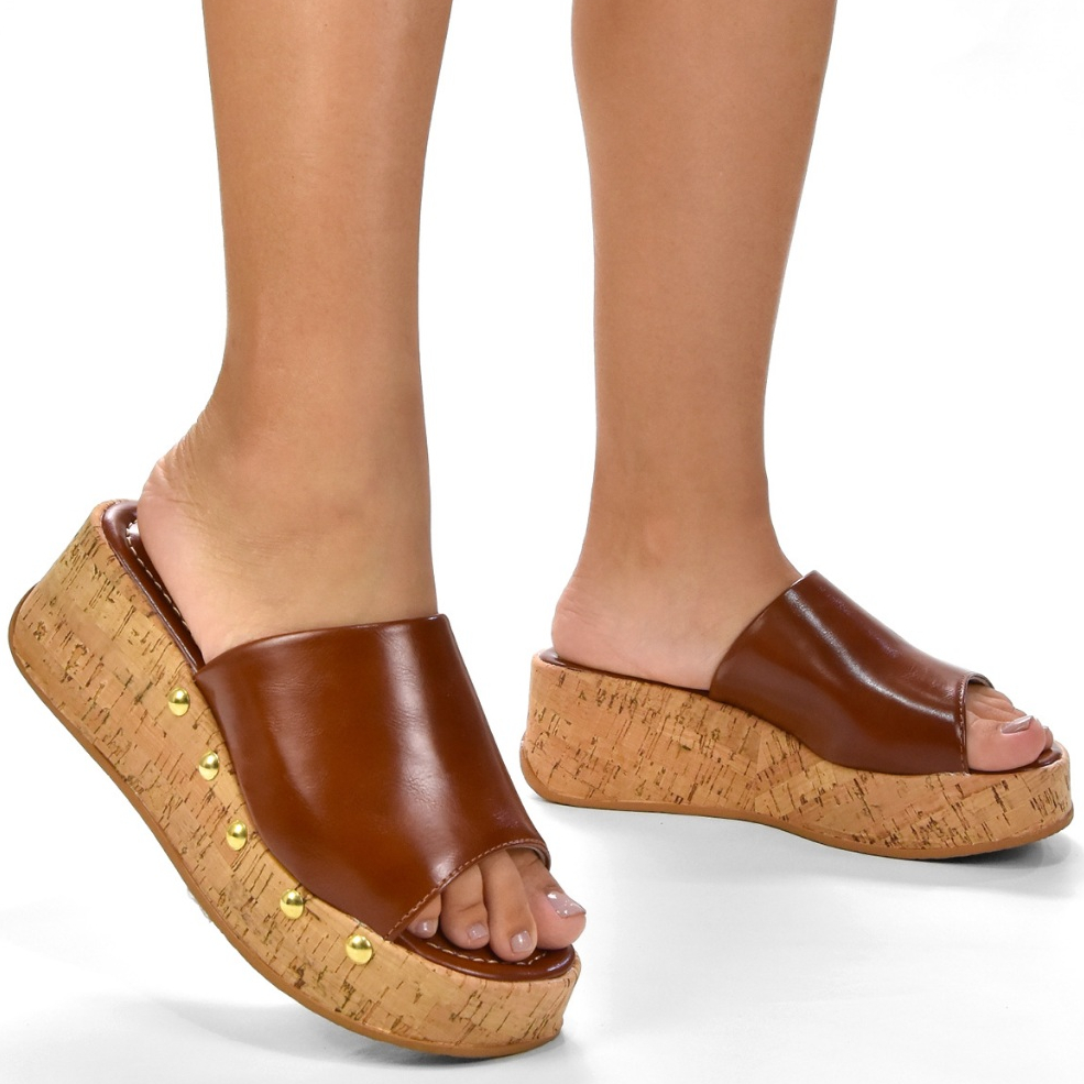 Anabela Feminina Cortiça Rebites Plataforma 6 Cm Tamanco Macio Confortável KALLYS 4960 em Oferta na Shopee