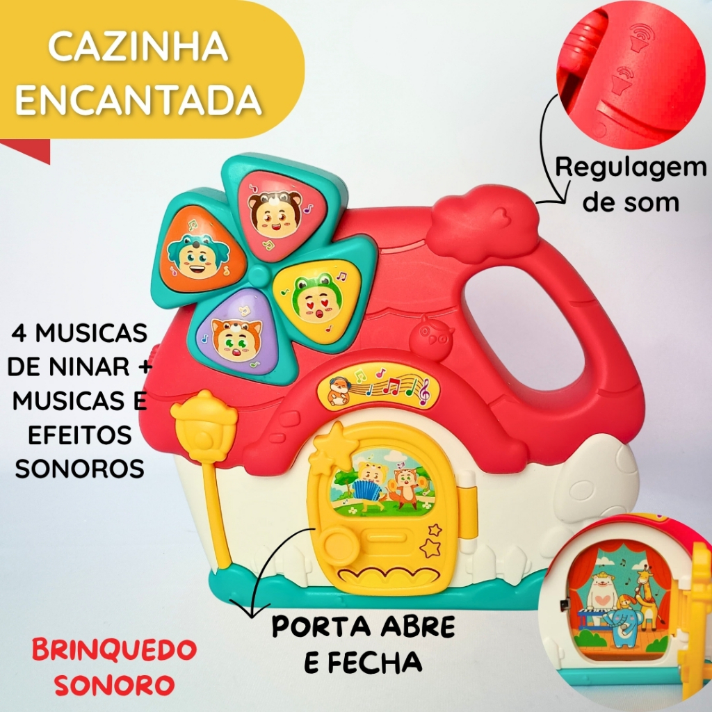 Brinquedo Bebe Interativo Casinha que Toca Musica com luz e Abre a Porta 4 Musicas e Efeitos Sonoros