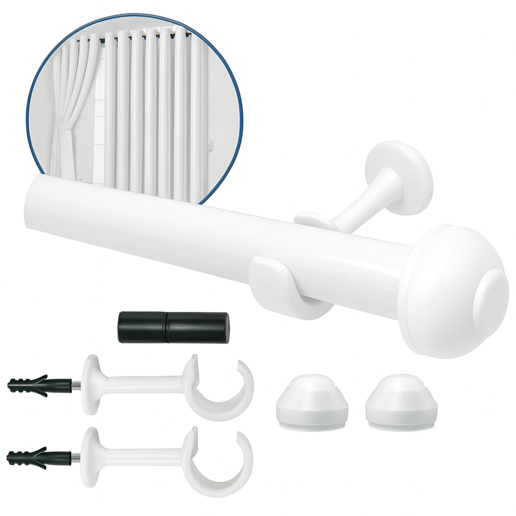 Kit varão de cortina 1,20 metros 19mm simples branco em Oferta na Shopee