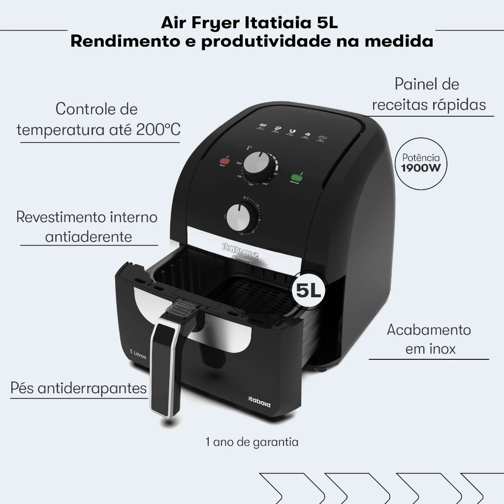 Air Fryer Itatiaia 5L 127V – Fritadeira Elétrica Sem Óleo com Timer e Controle de Temperatura