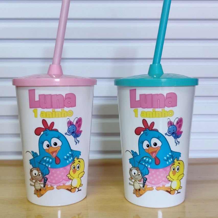 Copo twister Personalizado Galinha pintadinha rosa 500ml com tampa e canudo/Copo shake/Copo infantil