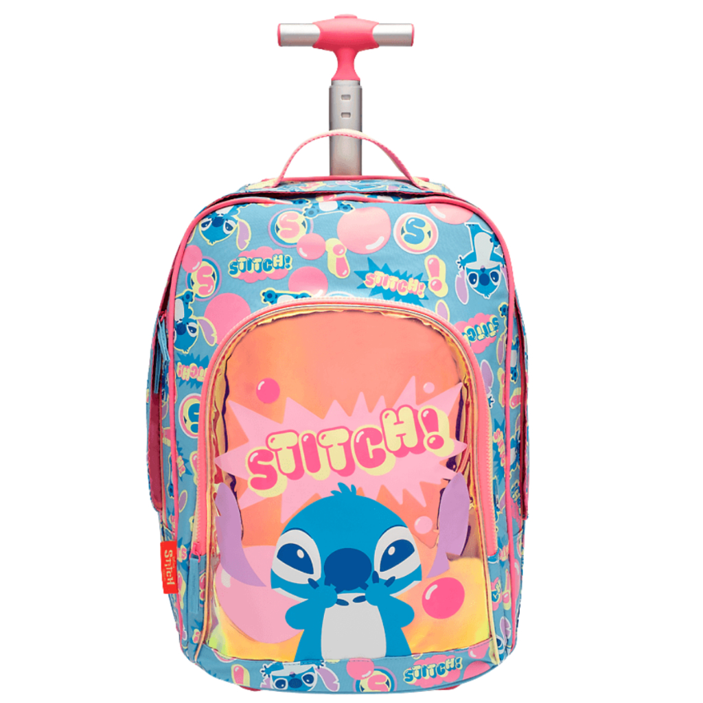 Mochila Escolar C/ Rodinha Grande Lilo & Stitch - Puket Azul Celeste