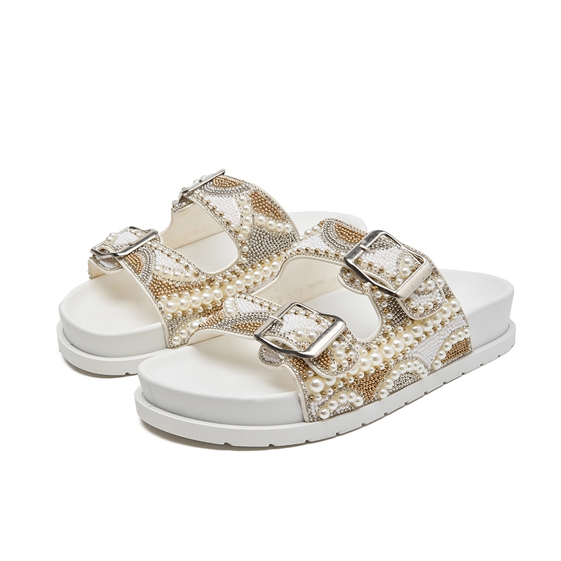 Meijile Sandália Plana Confortável Rasteirinha Feminina com Strass Moda Verão231