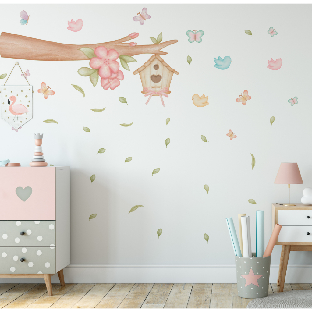 Adesivo de Parede Infantil Galhos e Pássaros Passarinhos Decoração Quarto Bebê Menina em Oferta na Shopee