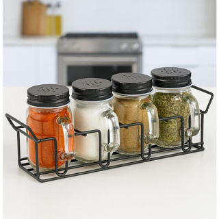 Porta Tempero Condimento Potes De Vidro Base Metal em Oferta na Shopee