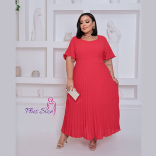 Vestido Longo Plus Size Evangélicas Saia Plissado Casual em Oferta na Shopee