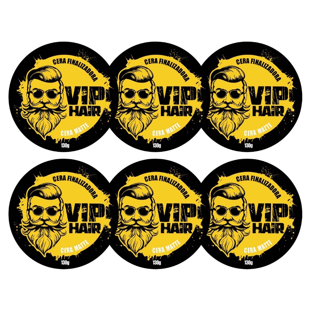 Kit com 6 Cera Pomada Modeladora Finalizadora Vip Hair 130g Barba Cabelo Bigode