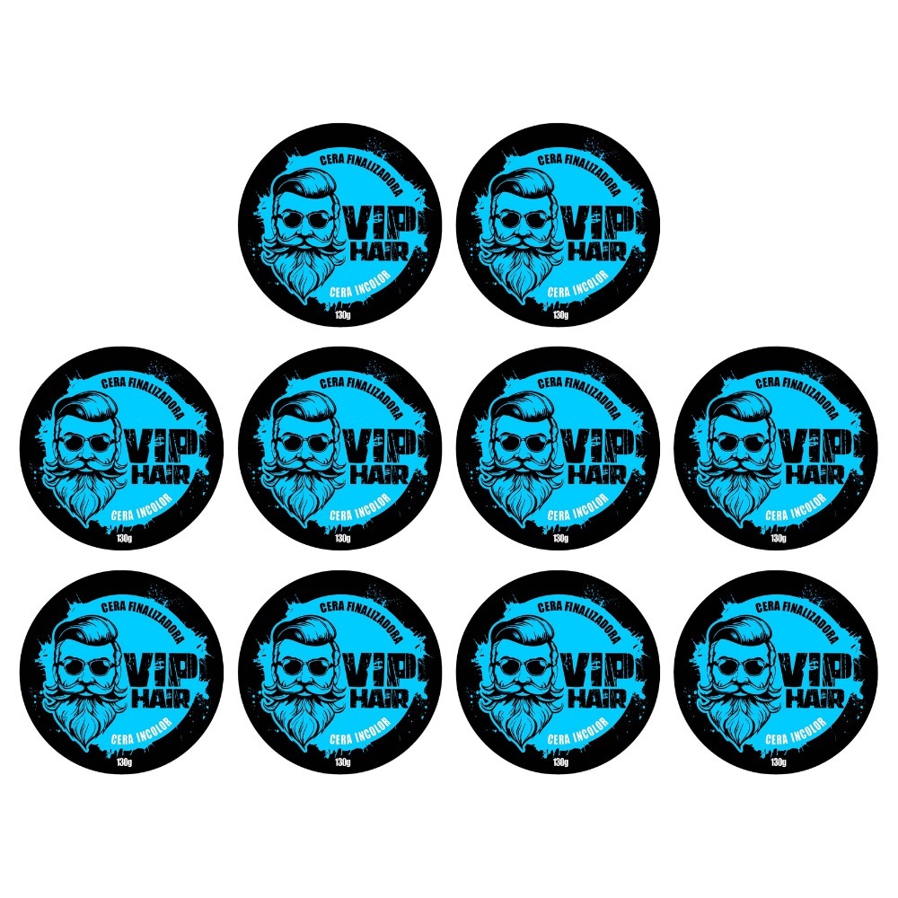 Kit com 10 Cera Pomada Modeladora Finalizadora Vip Hair 130g Barba Cabelo Bigode