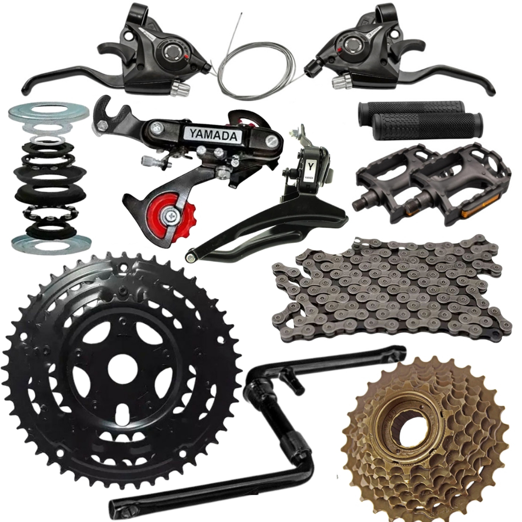 Kit Marcha 21 Vel Cambio Gancheira Pedivela Monobloco Catraca Movimento Central Corrente pedal