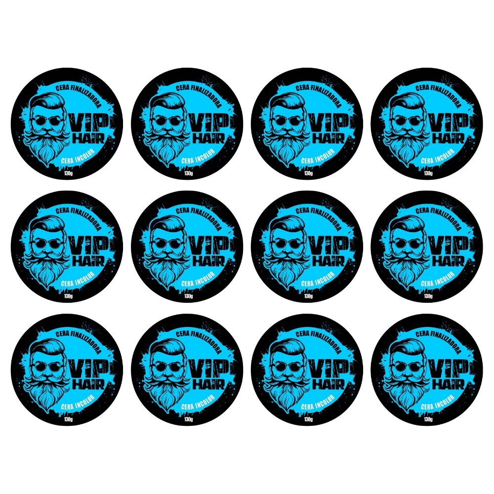 Kit com 12 Cera Pomada Modeladora Finalizadora Vip Hair 130g Barba Cabelo Bigode