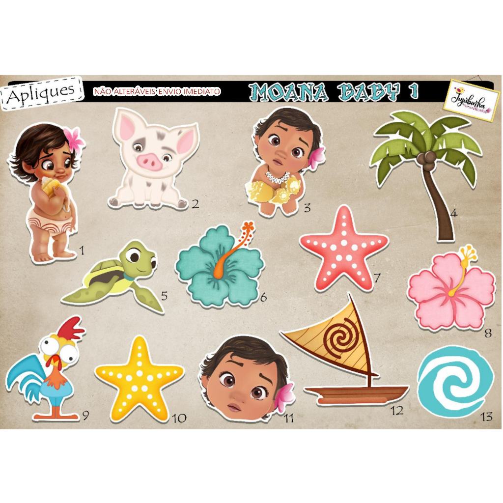 APLIQUES RECORTADOS - MOANA BABY 1 - TAG, LEMBRANCINHA, ANIVERSÁRIO, DECORAÇÃO, ARTE, ENVIO IMEDIATO