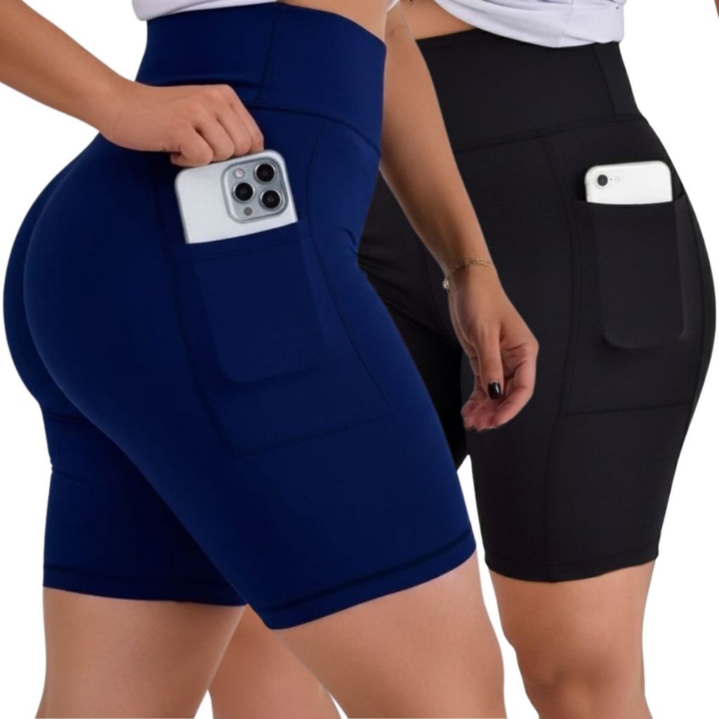 Kit 2 Bermuda Ciclista Feminina Academia Com Bolso Lateral Conforto E Segurança Zero Transparência