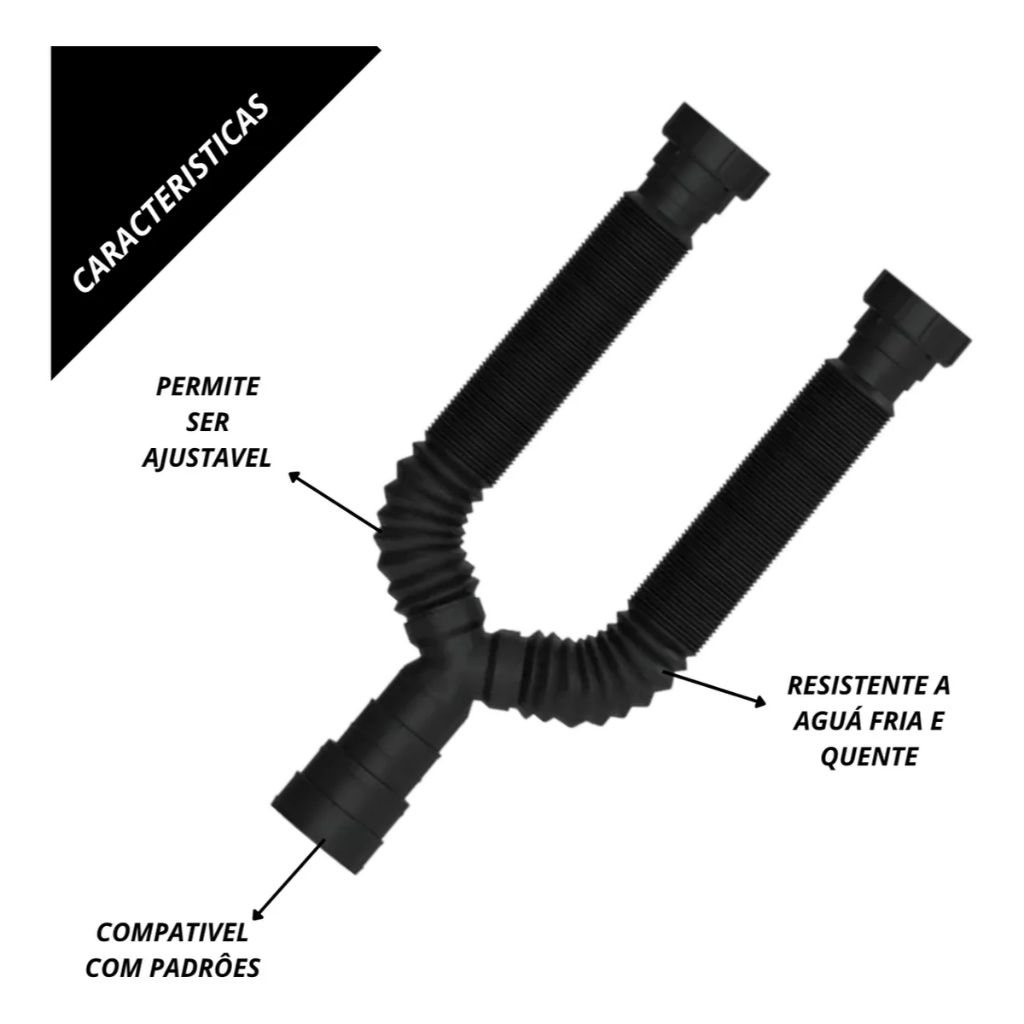 Link metais, Sifao Duplo Sanfonado Universal, Pia, Tanque, Lavatorio, Sifao Inteligente Y  Abs Preto em Oferta na Shopee