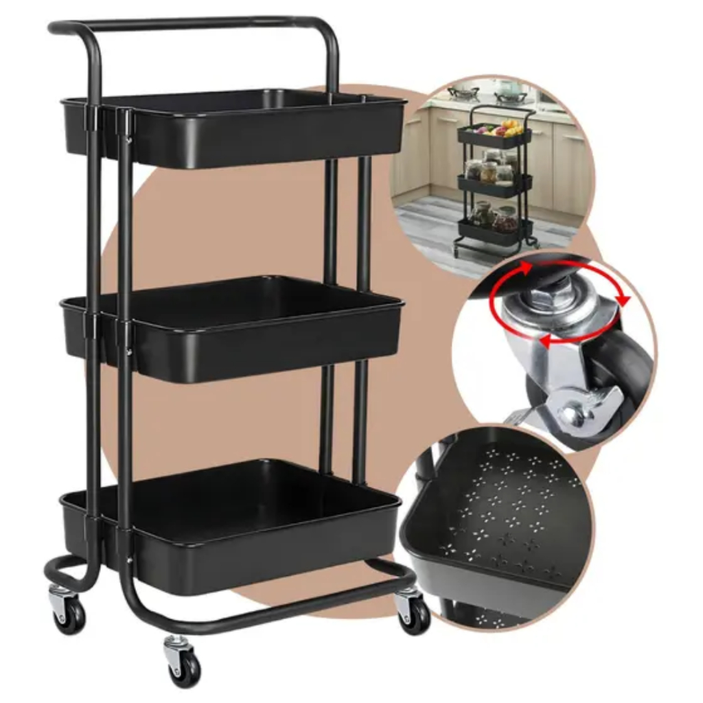 Carrinho Organizador 3 Andares com Rodinhas Multiuso Cozinha Banheiro Escritório