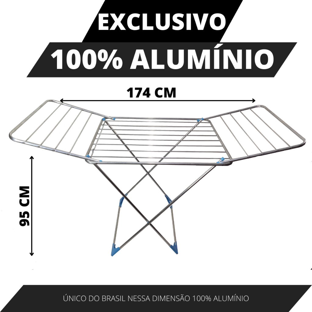 Varal de Chão Grande Maior Modelo Da Shopee 100% Alumínio Não Enferruja E Resistente em Oferta na Shopee