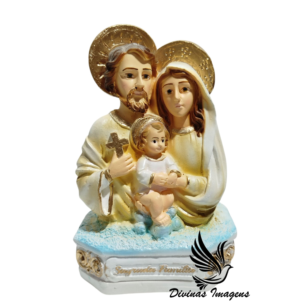 Imagem Busto Sagrada Família 15cm Dourada Símbolo de União e Fé