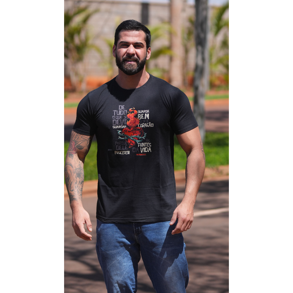 Camiseta Cristã Masculina 100% Algodão Estampada Fé Jesus Gospel Gospel Versátil Casual Confortável