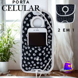 Porta Celular e Necessaire Carregador Tecido Parede 2 em 1 Bolsinha Para Carregar Várias Estampas em Oferta na Shopee