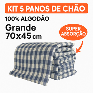 5 Panos de Chão Xadrez Grande 70x45cm – Algodão Reforçado, Super Absorvente e Durável, Kit Multiuso Limpeza em Oferta na Shopee
