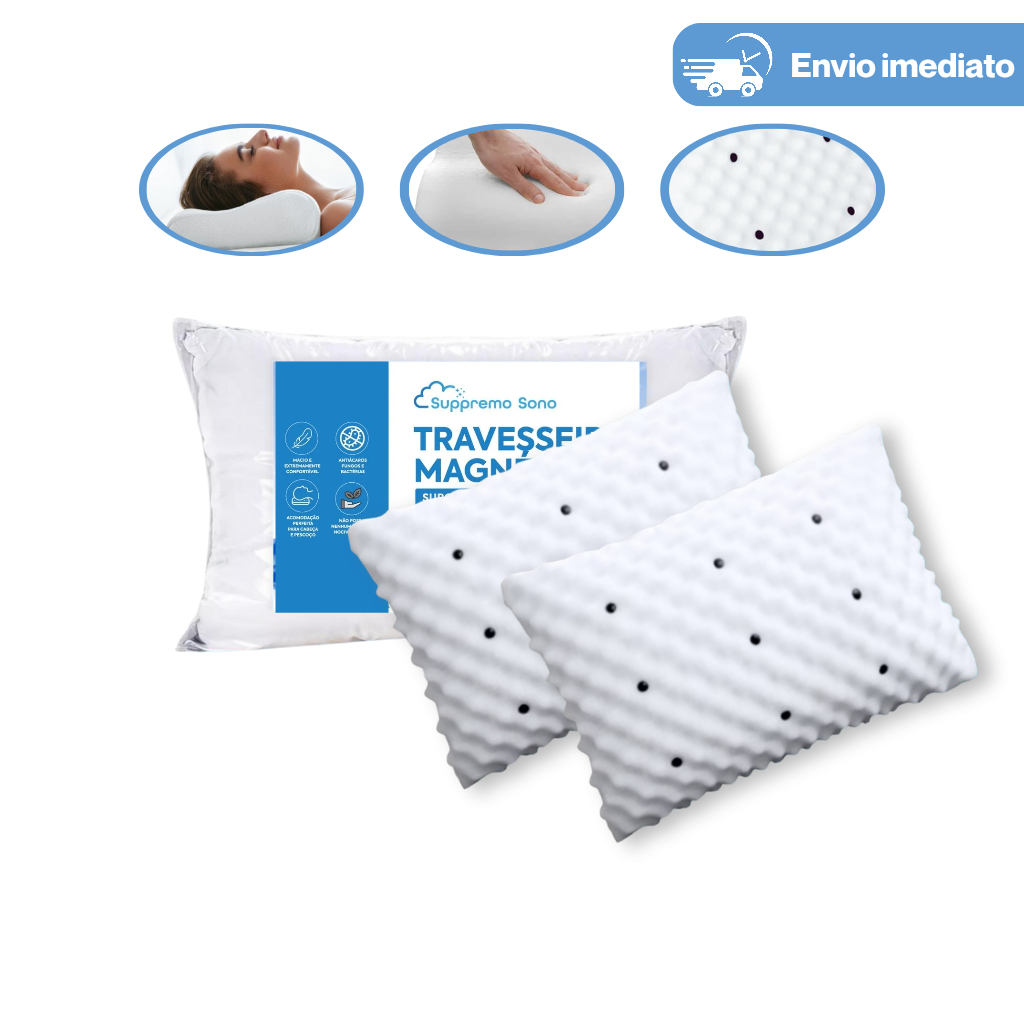 Kit 2 Travesseiros Ortopédicos Magnéticos Anti Ronco + Fronha de Cetim Premium – Envio Imediato