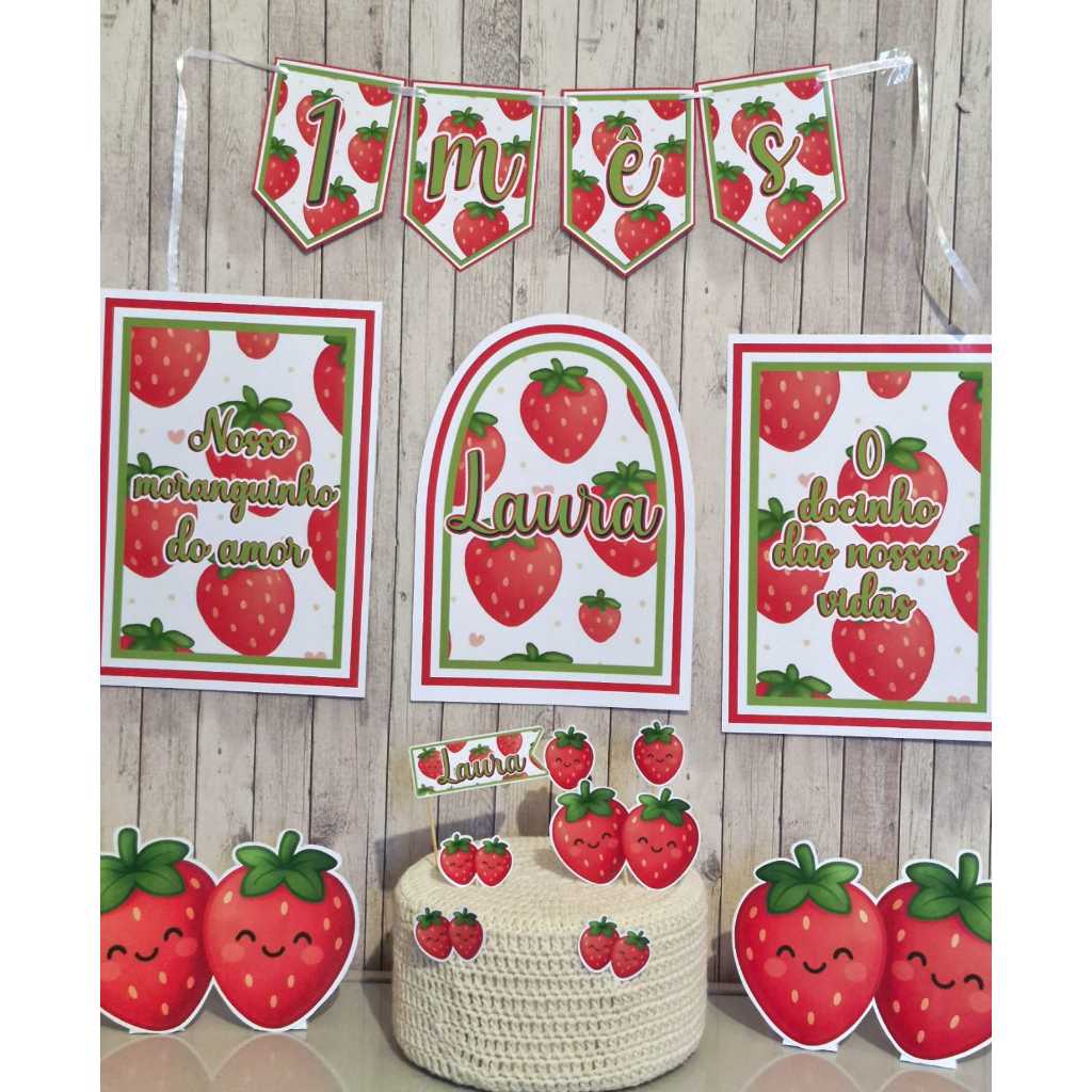 ENVIO RÁPIDO - Kit Festa Só um Bolinho - Moranguinho do amor - Morango do amor - Decoração Aniversário ou Mesversario.