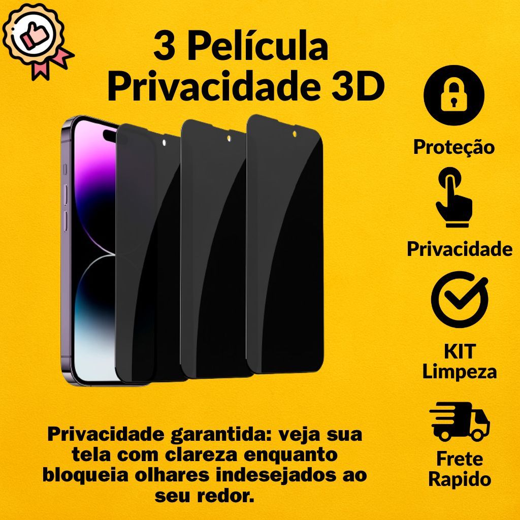 Película Privacidade De 3D Vidro Temperado Para Tudo Iphone X,XS,XR,6,7,8,11,12,13,14,15,16 /Pro Max/PRO/PLUS/MINI em Oferta na Shopee
