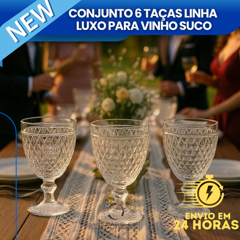 Jogo de 6 Taças de Vidro Imperial ou Bico Abacaxi 230ml WELLMIX para servir Vinho Suco Coquetel Água