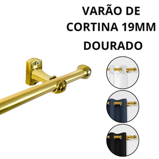 Varão De Aço Para Cortina Simples Dourado 19mm Com Ponteira e Suporte em Oferta na Shopee