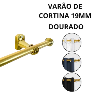 Varão De Aço Para Cortina Simples Dourado 19mm Com Ponteira e Suporte