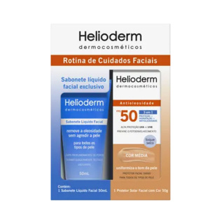 Kit Rotina de Cuidados Faciais Protetor Solar Facial + Sabonete Líquido Facial Helioderm em Oferta na Shopee